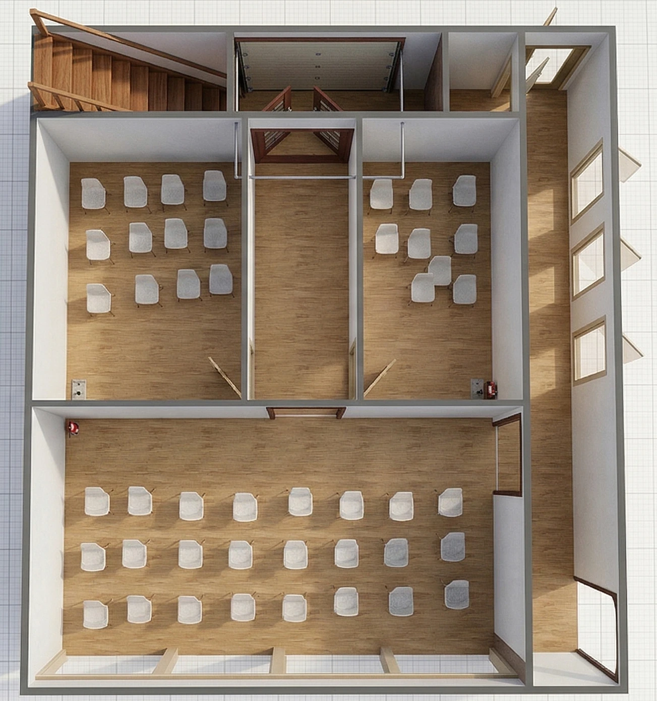 Floor plan showing dedicated classrooms for different age groups